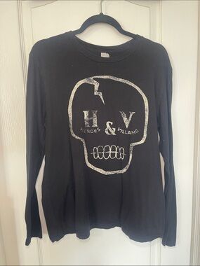 Next Level Apparel Black Long Sleeve Tee with Distressed Silver Graphic